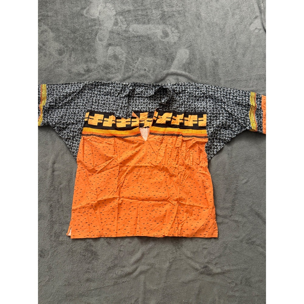 VTG Handmade Halloween Dashiki Top Orange Black Bat Print Rickrack Trim Tunic